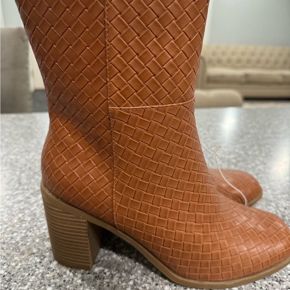 Target Tan Heeled Boots with Woven Texture